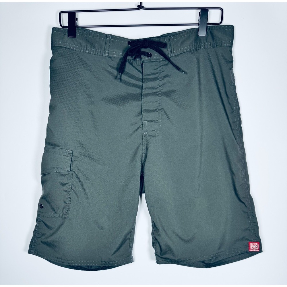 Maui Built Board Shorts Mens 32 Gray Tonal Geometric Surf Swim Made in USA Aloha